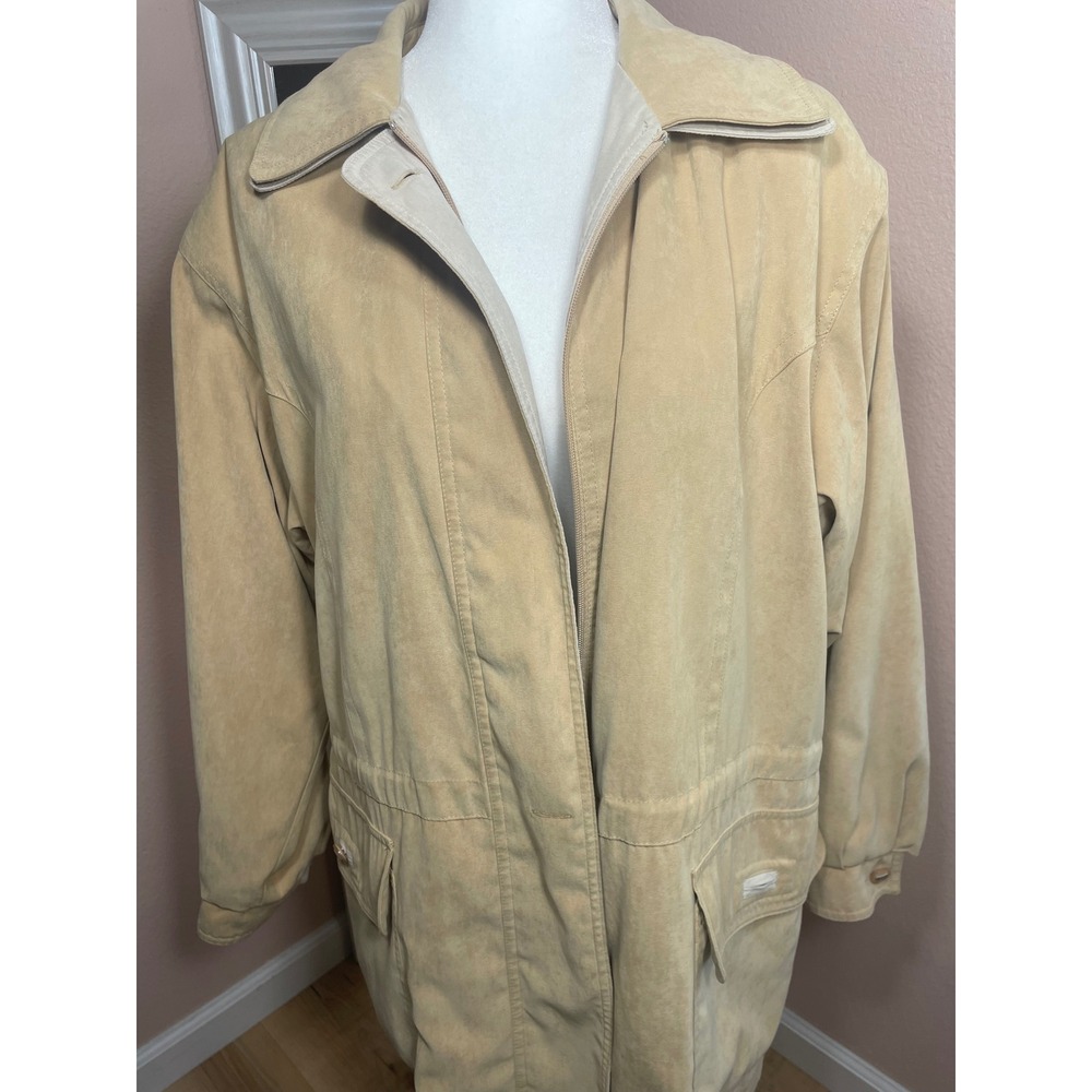 Izzi Outerwear‎ Womens Tan Beige Utility Field Jacket Faux Suede Coat Size M